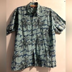RUM REGGAE Teal Blue HAWAII ALOHA TROPICAL BAHAMA HAWAIIAN SHIRT Mens Large